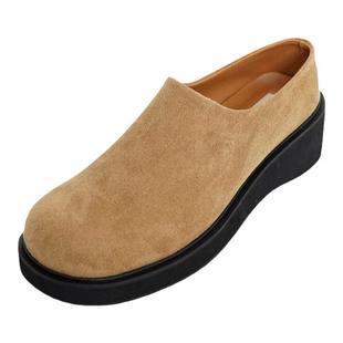 小池在首尔韩系大头女鞋2024年秋季圆头纯色中跟厚底绒面休闲单鞋