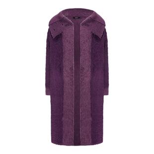 AGAM 秋冬紫色慵懒羽毛纱长款毛衣开衫+纯欲辣妹针织吊带裙套装女