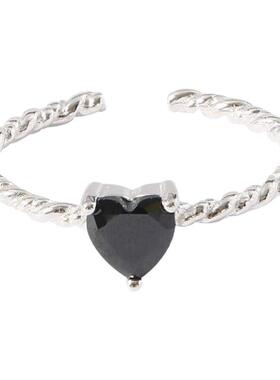 黑色锆石爱心麻花戒指女