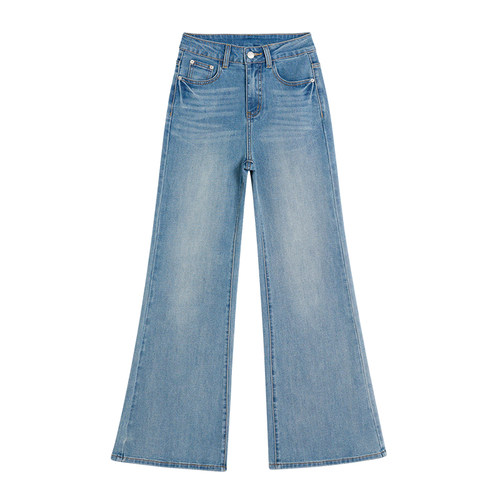 王家有鱼2025冰川蓝夏季新款莱赛尔不贴腿微喇裤显瘦百搭牛仔裤女