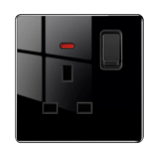 香港国际方孔13A英式开关插座英标孖位插苏钢化玻璃黑色USBtype-c