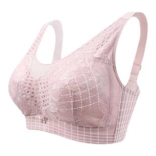 内衣女大码超薄全罩杯奶罩蕾丝边无钢圈大胸显小性感上托聚拢胸罩
