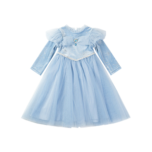 斯纳菲女童连衣裙秋冬新款女宝周岁生日礼服爱莎加绒公主裙冬装裙