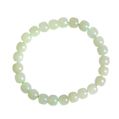 五花八门和田玉青白色桶珠手串