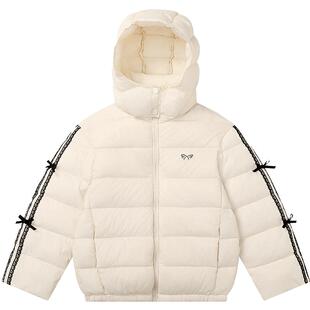 笛莎官旗童装女童泡芙羽绒服冬季新款女孩儿童蕾丝蝴蝶结连帽外套