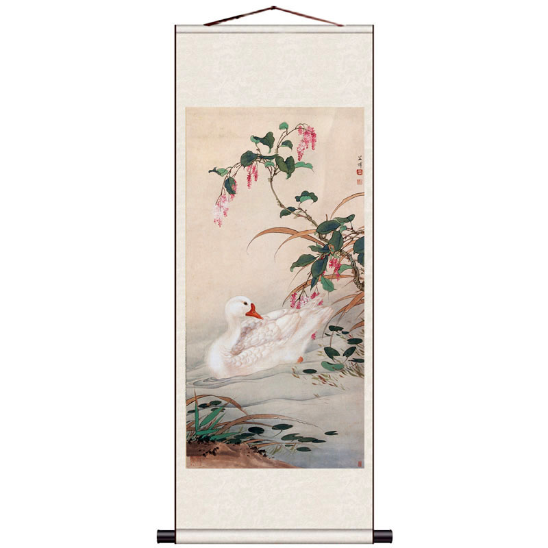 茶楼古典字画挂画卷轴画田世光花鸟画桃花喜鹊送客户风水客厅玄关