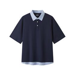森马假两件拼接翻领休闲POLO衫男