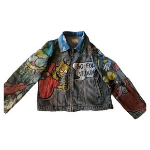 美国代购Jacket ▼手作卡通动画荷马巴特一家人艺术彩绘牛仔夹克