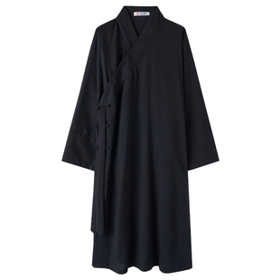 斜襟三清领道袍男女款春夏季棉麻道服武当道士服装长褂居士练功服