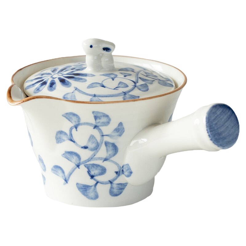 中古高级感唐草兔子茶壶配滤网日式茶具侧把急须壶日本进口美浓烧