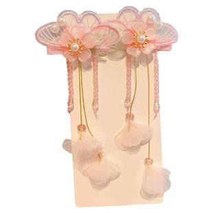 小女孩汉服头饰古风发夹儿童步摇流苏发卡中国风超仙花朵对夹发饰