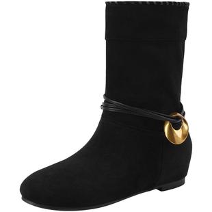 木林森女鞋2025冬季新款加绒加厚保暖靴平底舒适瘦瘦靴简约时装靴