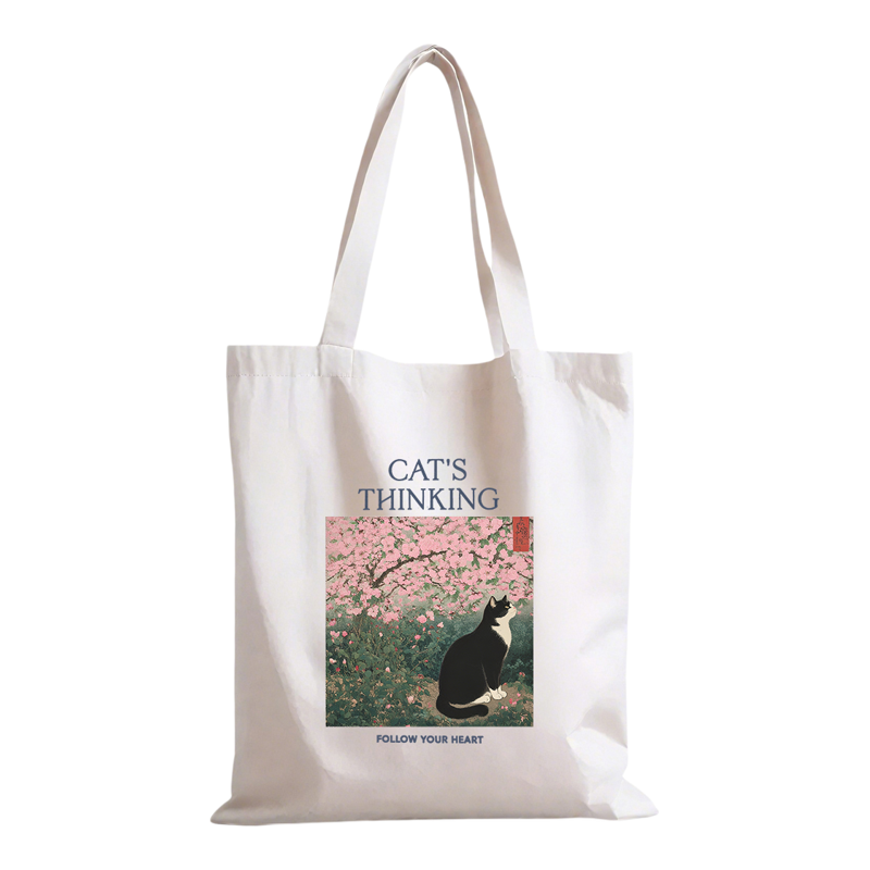 日系樱花猫咪帆布托特包大容量