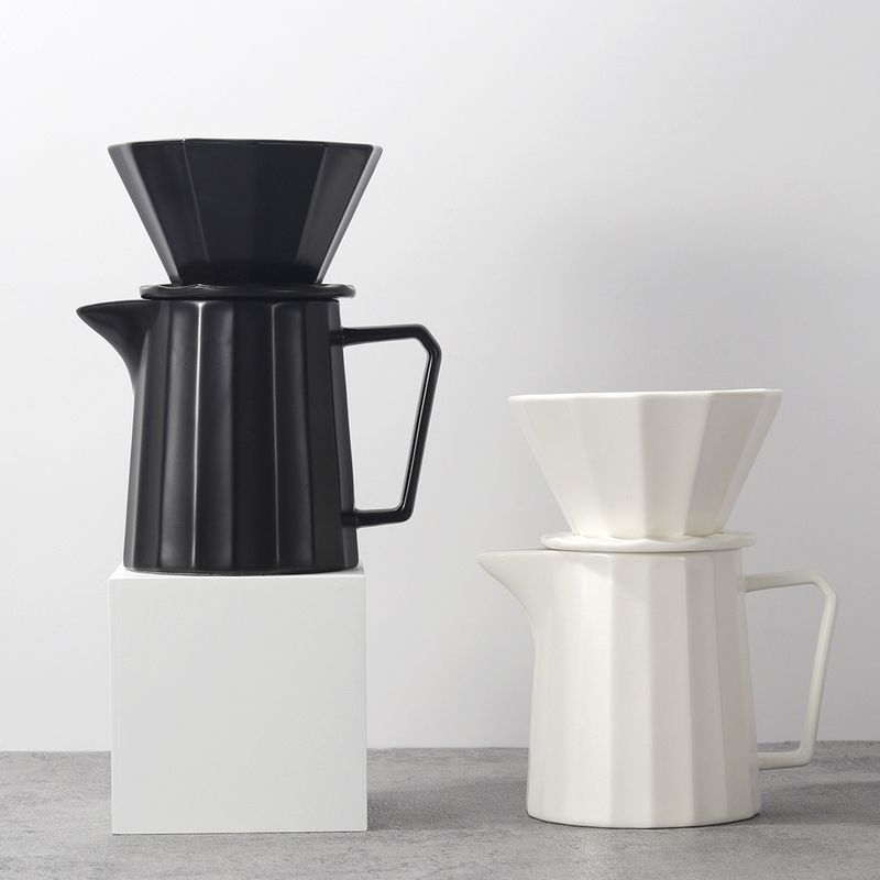 手冲咖啡壶套装 锥形多边折纸过滤杯 2人份陶瓷咖啡分享壶套组