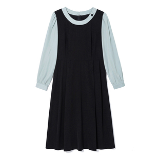 绮娑秋冬装新款法式气质收腰A字裙显瘦大码胖MM长袖假两件连衣裙