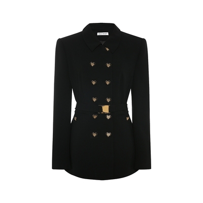 Maison Wester2025年冬季新品黑金色上衣心形扣收腰翻领西装外套