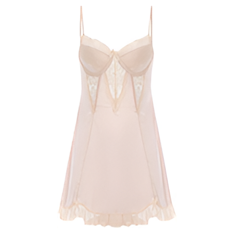 性感蕾丝吊带真丝睡裙女带胸垫钢圈聚拢显瘦气质纯欲轻奢两件套