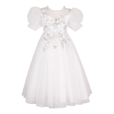 女童礼服公主裙花童婚纱小女孩主持人钢琴演奏白色纱裙儿童演出服