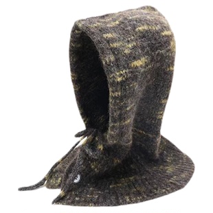 2025新款羊毛混纺针织帽子女冬季围巾一体保暖护耳防寒加厚毛线帽