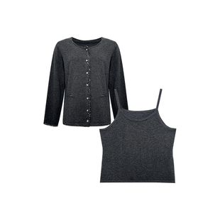 NAZ那子大码秋季羊毛纯色吊带钉珠洋气时尚针织开衫胖mm显瘦套装