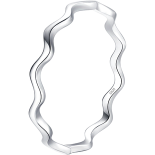 MODIAN摩典S925纯银简约波浪戒指女小众设计时尚个性冷淡风食指戒