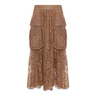 GEGINA吉吉娜女装镂空高腰蕾丝半身裙轻易雅致中长款裙子商场同款