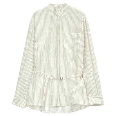 concise-white/简白系列新品女士通勤条纹立领系腰衬衣301257
