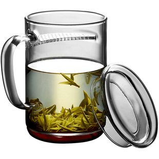 田代 月牙杯耐热过滤玻璃杯 办公室茶杯带把保温垫泡茶杯绿茶杯子