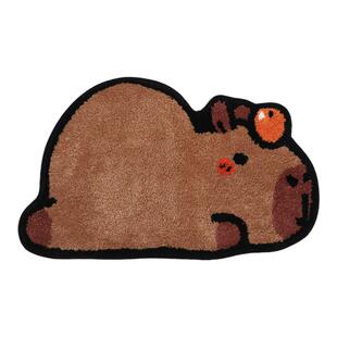 卡皮巴拉地毯卧室床边毯家用客厅毛毯植绒浴室吸水垫子儿童房地垫