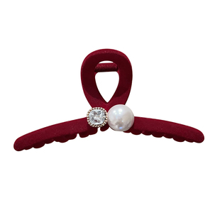 红色毛绒抓夹女高级感大号发量大发夹后脑勺鲨鱼夹子冬季新年头饰