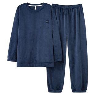 芬腾可安男士睡衣男款冬季珊瑚绒加厚加绒简单加大码家居服秋冬天