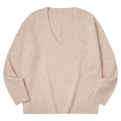 PSO Brand女装V领刺绣毛衣慵懒高级感外套宽松长袖针织衫女百搭