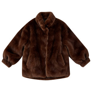 萌校长 儿童时尚仿貂毛皮草2026新款洋气女童冬装毛毛一体绒外套
