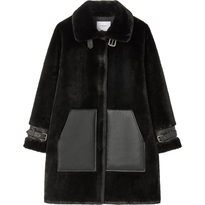 lk黑色加绒保暖翻领长款外套