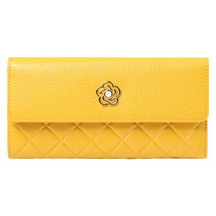 高颜值设计感真皮横款钱包女小香风山茶花多卡位大钞夹软牛皮手包