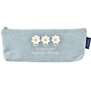 小雏菊小清新创意可爱三角帆布透明铅笔袋限定女生韩国简约日系大学生ins潮少女心文具袋盒复古风文艺初中生