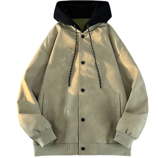 回力假两件pu皮衣夹克外套男士春秋季2025新款美式潮牌男生机车服