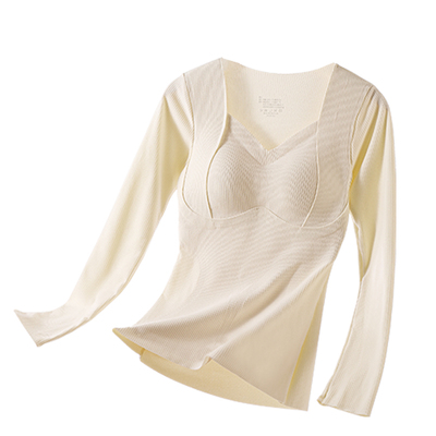 保暖内衣女带胸垫免穿文胸发热加绒加厚打底衫套装红色本命年套装