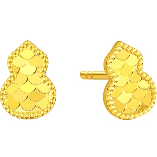 潮宏基高光金足金龙鳞耳钉葫芦黄金耳饰镜面金计价生日礼物