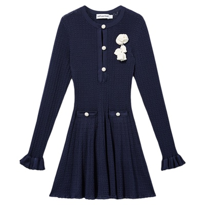 self-portrait镂空针织连衣裙