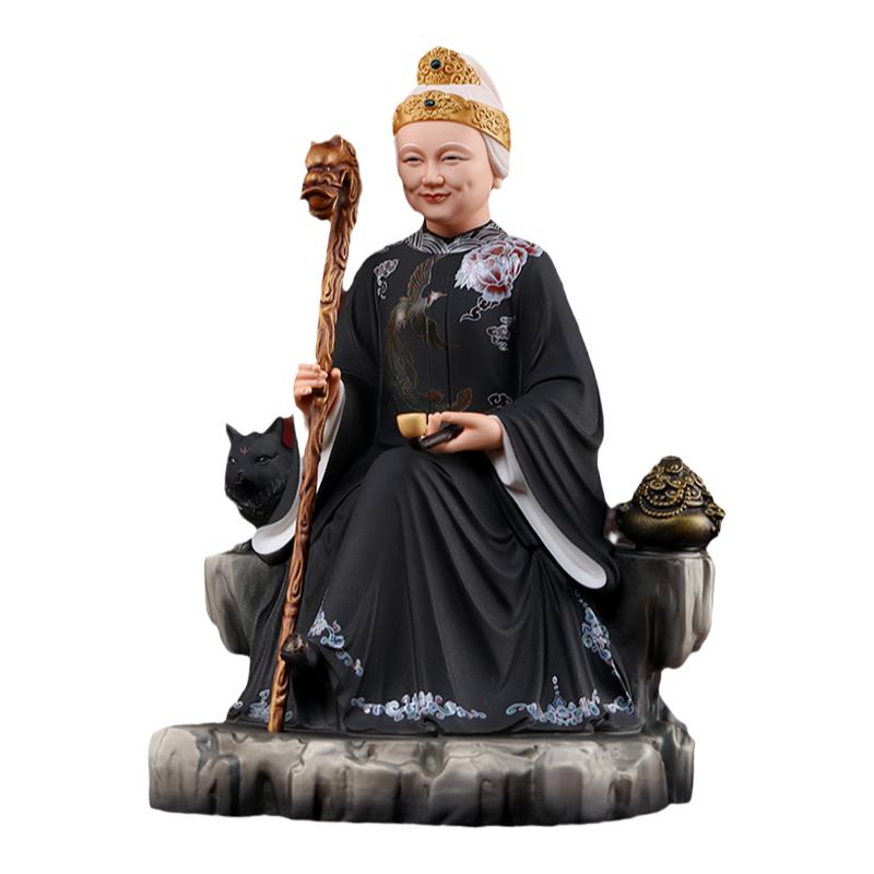戴玉堂陶瓷摆件《坐岩黑老太太》神像黑妈妈奶奶像体真身家用供奉