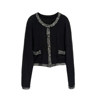 3ts黑色亮片小香针织套装短裙春夏高级感名媛显瘦半身裙两件套