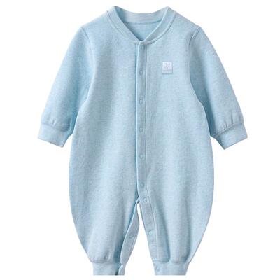 春秋弹性舒绒婴儿前开连体衣