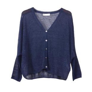 夏季亚麻针织衫蝙蝠袖宽松短款长袖空调衫冰丝超薄款大码防晒开衫