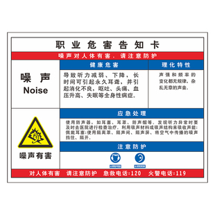 职业病危害告知牌卡粉尘卫生警示标识高温噪声噪音有害必须展示牌危险化学品安全周知卡新款提示硫酸标志定制