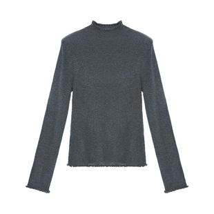 IAmMIX27木耳边半高领打底衫女修身显瘦简约纯色百搭套头针织毛衫