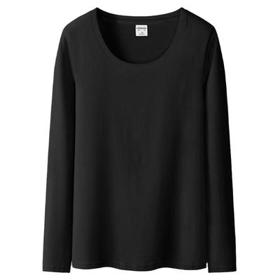 春秋季纯棉修身白色低圆领打底衫