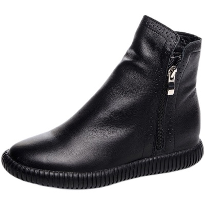 港风牛皮秋季平底高帮鞋女靴子