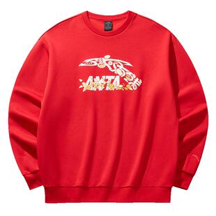 安踏好事发生卫衣男款2026新年款加绒红色马年衣服本命年运动上衣