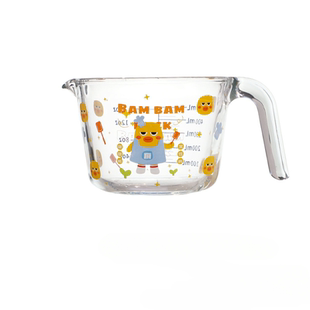 高硼硅玻璃量杯带刻度耐高温有手柄厨房用食品级大容量卡通牛奶杯